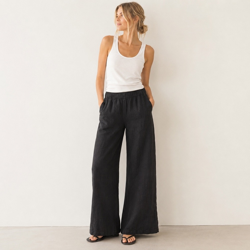 Old Navy High Rise Wide Leg Pants Womens Size S Black Linen Blend Minimalist